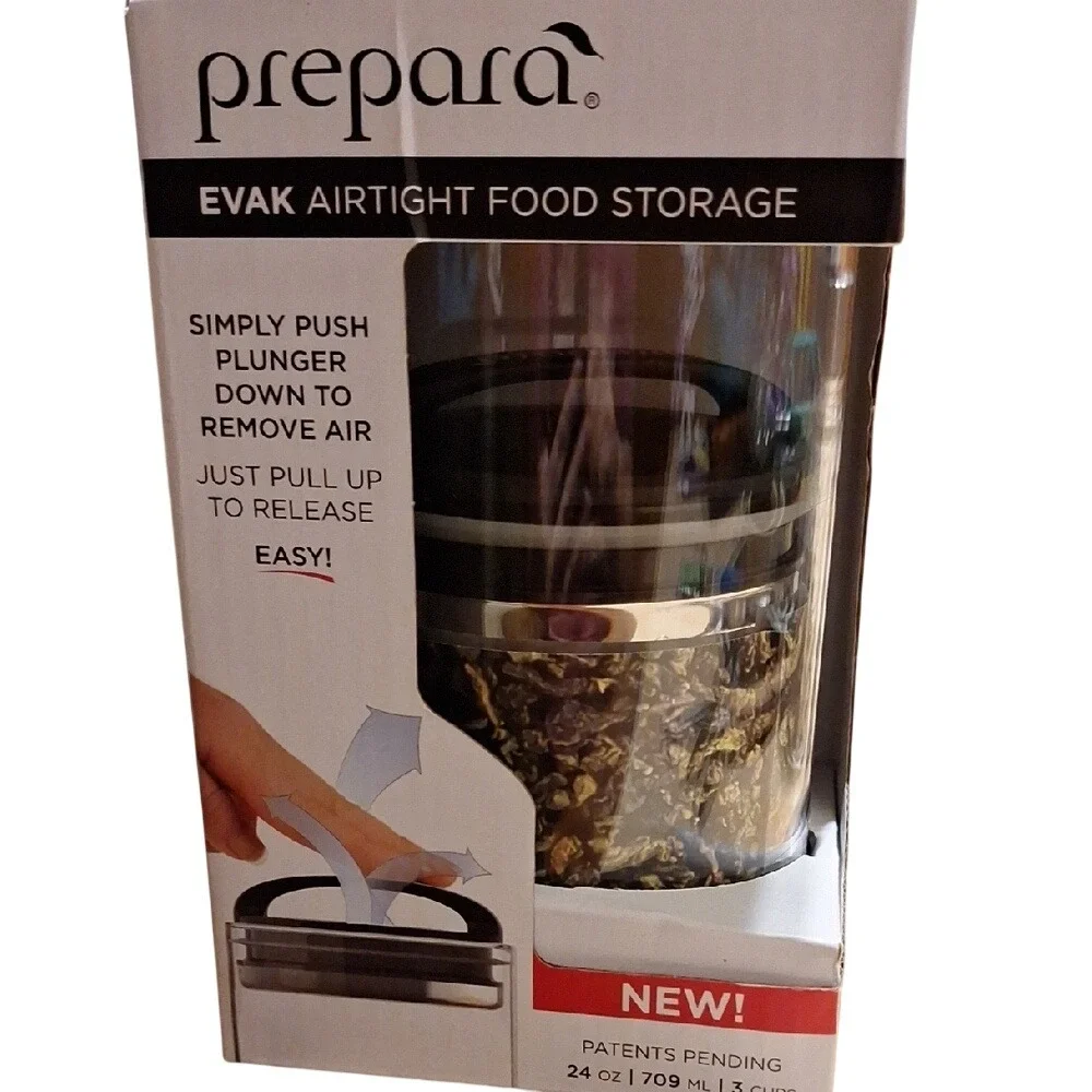 Prepara Evak Airtight Glass Food Storage Canister 24oz Black Soft Touch Handle